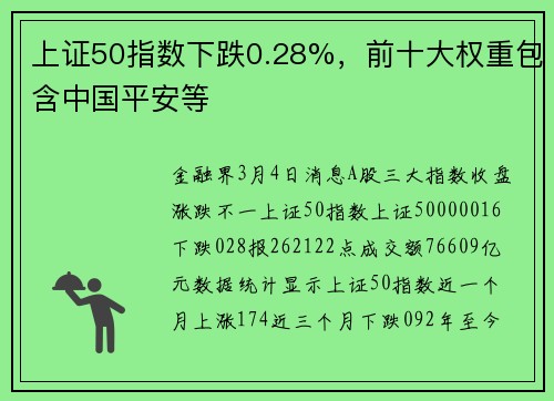 上证50指数下跌0.28%，前十大权重包含中国平安等