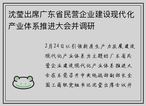沈莹出席广东省民营企业建设现代化产业体系推进大会并调研