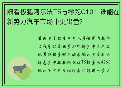 细看极狐阿尔法T5与零跑C10：谁能在新势力汽车市场中更出色？