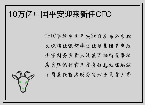 10万亿中国平安迎来新任CFO