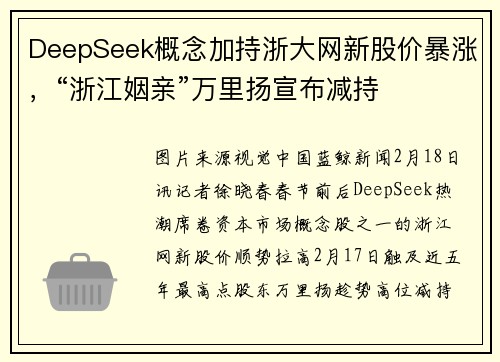DeepSeek概念加持浙大网新股价暴涨，“浙江姻亲”万里扬宣布减持