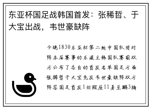 东亚杯国足战韩国首发：张稀哲、于大宝出战，韦世豪缺阵