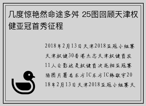 几度惊艳然命途多舛 25图回顾天津权健亚冠首秀征程