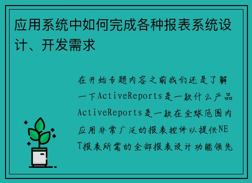应用系统中如何完成各种报表系统设计、开发需求