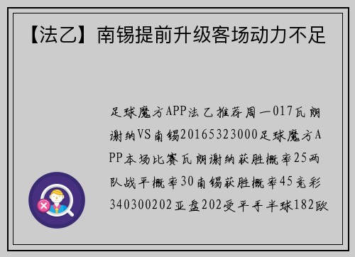 【法乙】南锡提前升级客场动力不足